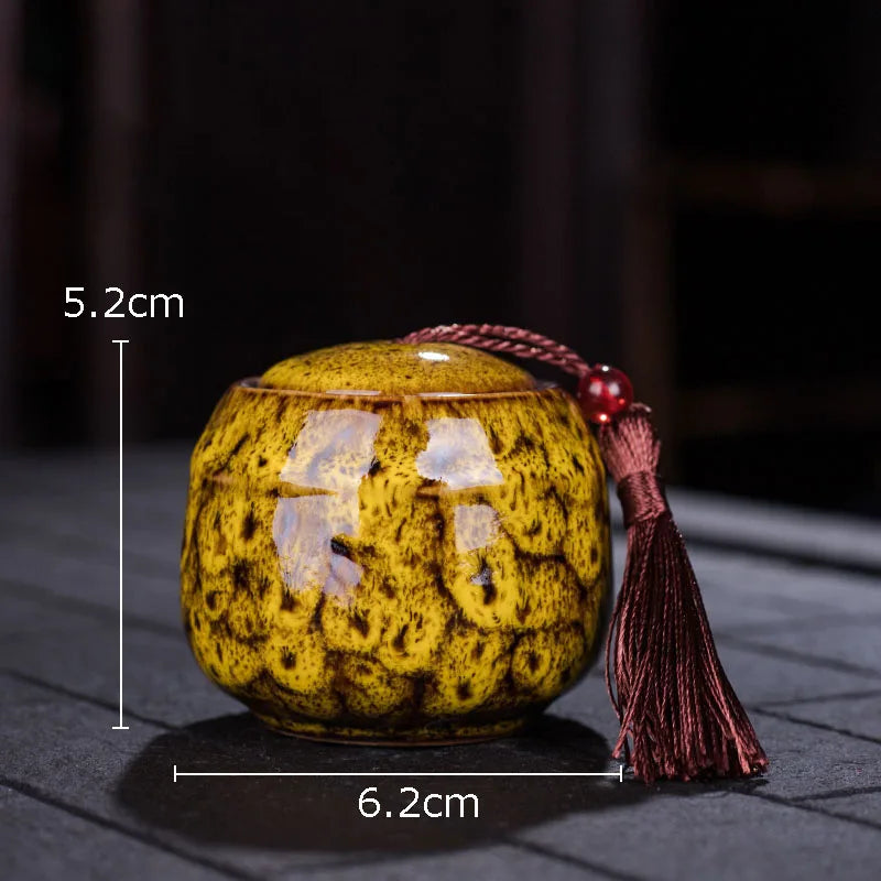 Painted Tea Canister Tassel Sealed Ceramic Storage Jar with Lids Porcelain Coffee Container Desk Decoration Tea Cans Candy Pots