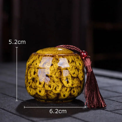 Painted Tea Canister Tassel Sealed Ceramic Storage Jar with Lids Porcelain Coffee Container Desk Decoration Tea Cans Candy Pots