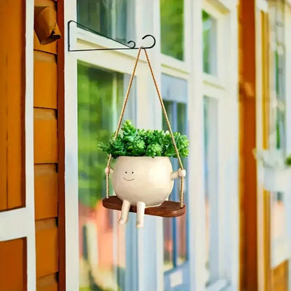 Cute light yellow swing small flower pot creative resin crafts living room study balcony home hanging unique decorative gift
