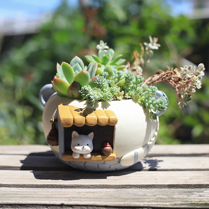 Creative Planter for Succulents Air Plants Resin Flower Pot Decorative Ornament Fairy Garden Cat Fox Figurines Tabletop Decor