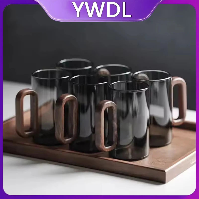 2/4/6pcs Glass Mug With Wooden Handle Heat-resistant Teacup Set Transparent Breakfast Milk Juice Cup Home Party Drinkware