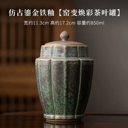 Retro Gilded Iron Glazed  Tea Box Organizer Bamboo Hat Moisture-proof Storage Tank Containers Tea Caddy Chinese Tea Set Craft
