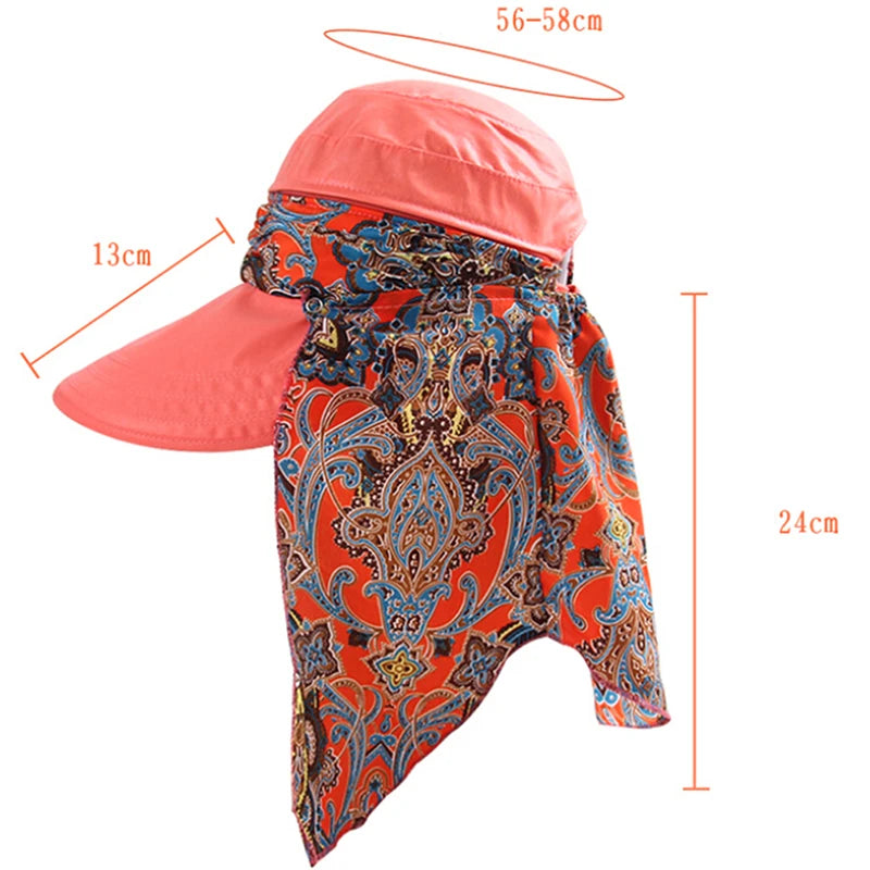 Moda kobiety lato na świeżym powietrzu Anti-UV Sun Hat Beach Składany filtr przeciwsłoneczny Kwiatowe czapki drukowane na szyję twarz szerokie brzegowy kapelusz