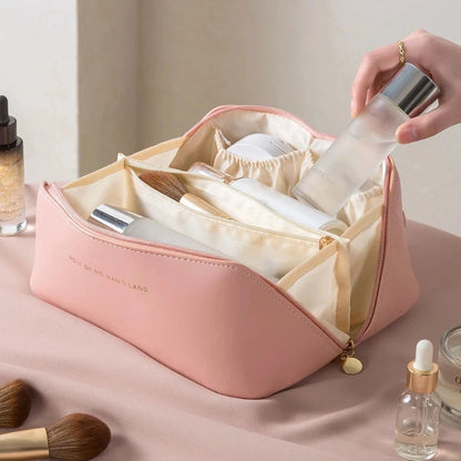 Sacos de cosméticos para mulheres elegantes couro pu maquiagem bolsa viagens higiene pessoal organizador de armazenamento hangbag korean maquiagem de maquiagem