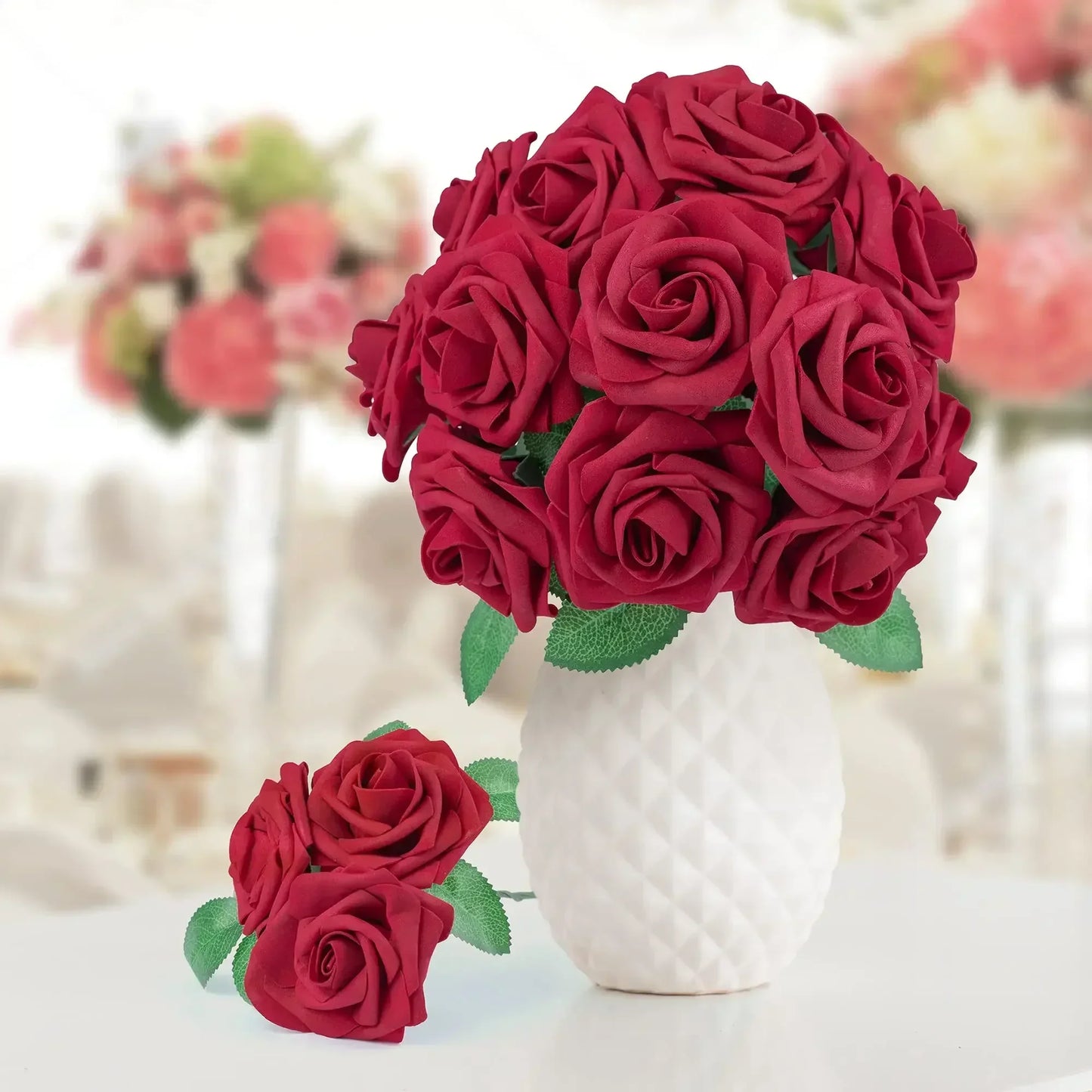 Flores artificiales de rosa 25 piezas de espuma rosas falsas rames de boda centros de mesa de la madres v valentina regalos decoración de la fiesta