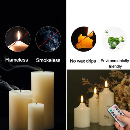 3Pcs Flameless Candle Flickering with Remote Timer 3D Wick Battery Operated LED Candles for Wedding Halloween Christmas Decor
