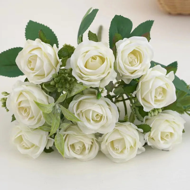 10 cabezas Rose Bouquet Flores artificiales Decoración de bodas de rosa occidental 6 colores Peonies Flores falsas Flores artificiales