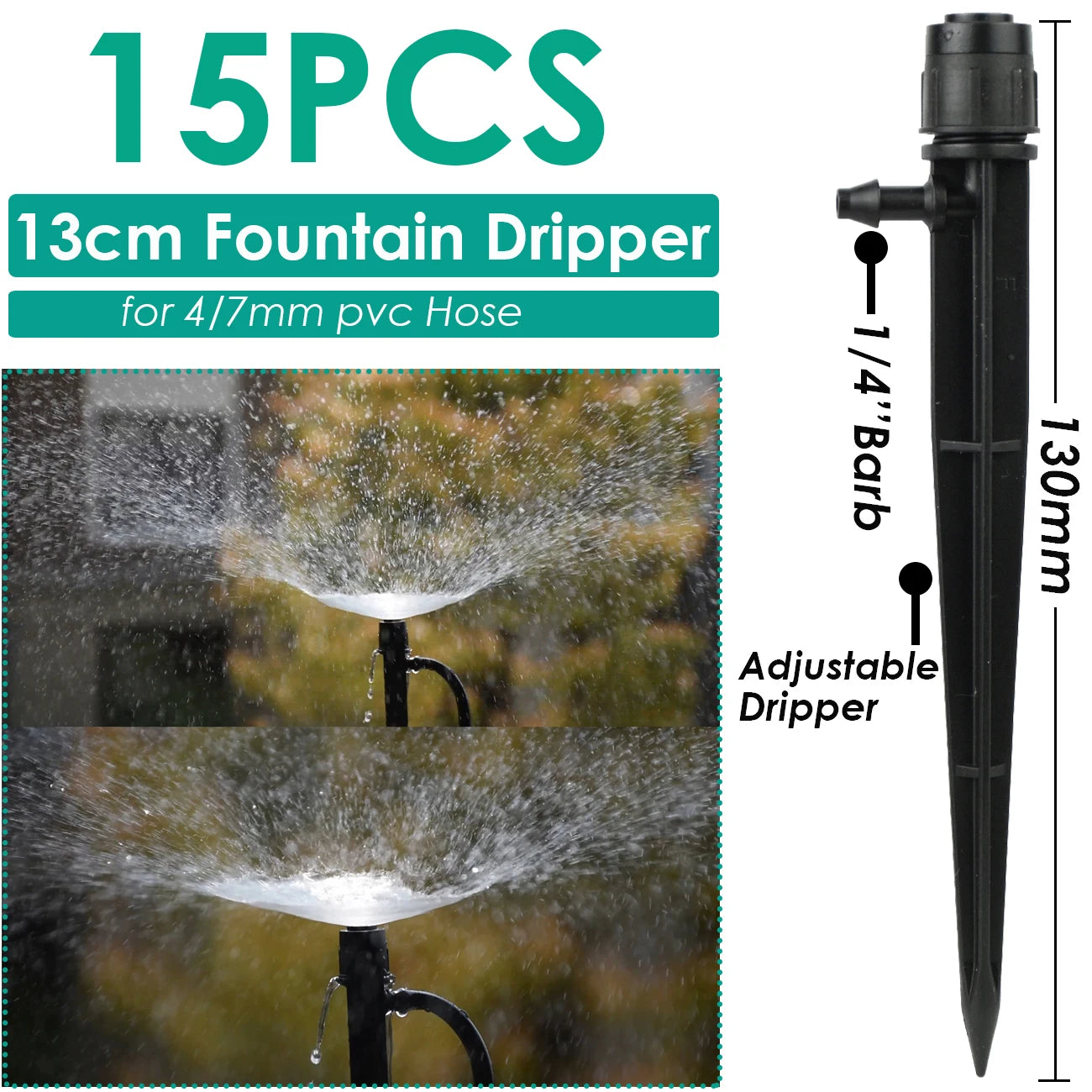 Kesla 15pcs Jardin Arrosage Drip Irrigation Sprinkler Muffuse de brume sur le pieu Dripper Inserting Ground Fit 4/7mm Greenhouse