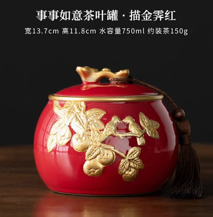 Ceramic Tea Caddy Storage Tank Sealed Jar Candy Jar Tea Box Sugar Bowl Tea Organizer Home Food Container Decorative Jars Tea Can