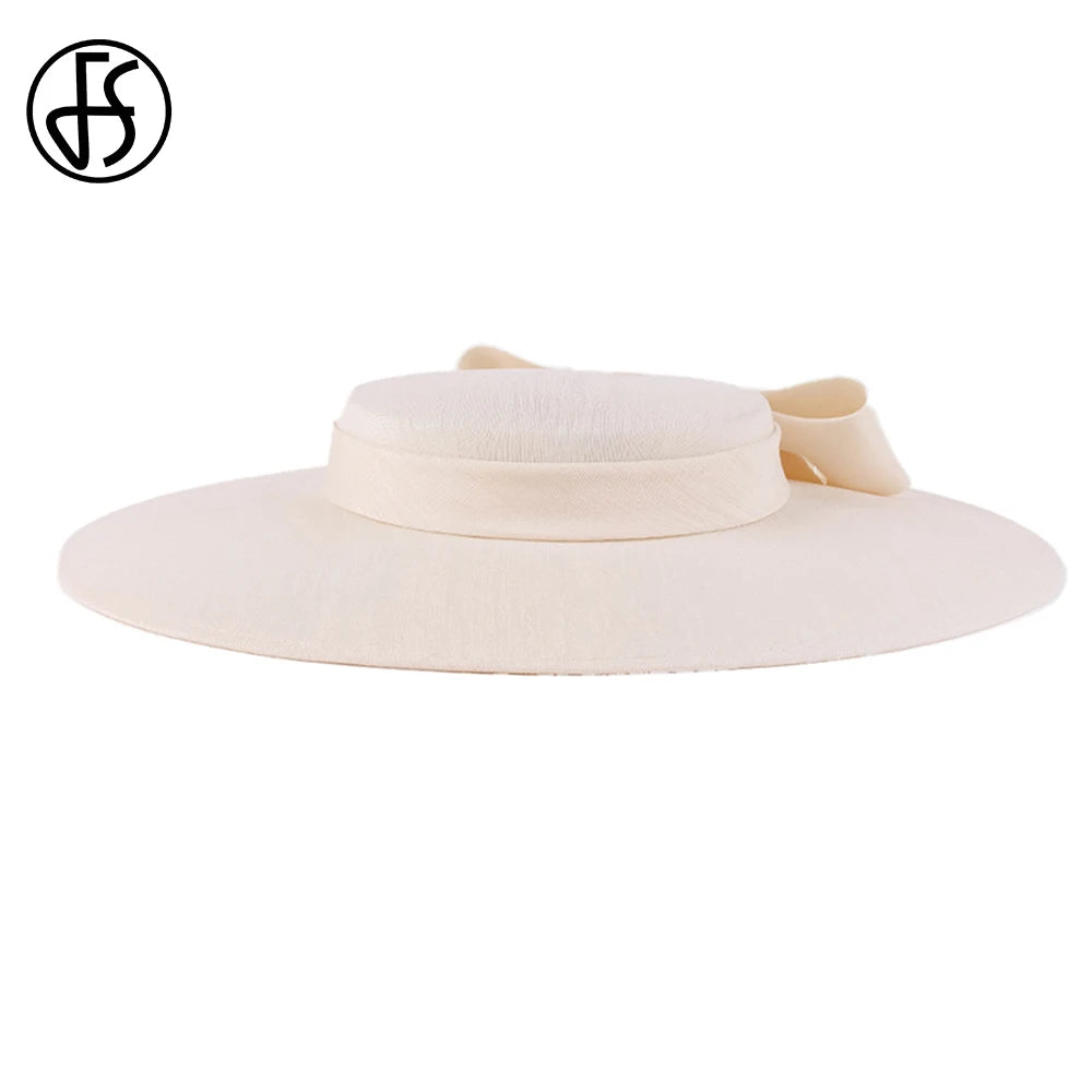 FS Elegant Wide Brim Hats para mujeres Big Bow Ocasión formal Kentucky Lady Wedding Cocktail Flat Top Fedoras 2024