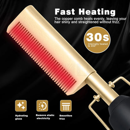 2 In 1 Straightener and Curler Professional Hair Straightening Brush Hair Hot Comb Straightener for Wig Smoothing Heating Comb