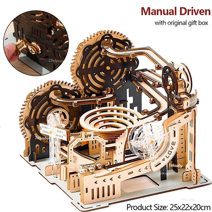 DIY Assemble 3D Wooden Puzzle Marble Run Set - Mechanical Model Building Kits for Adult Kids - STEAM Educational Toys and Gifts