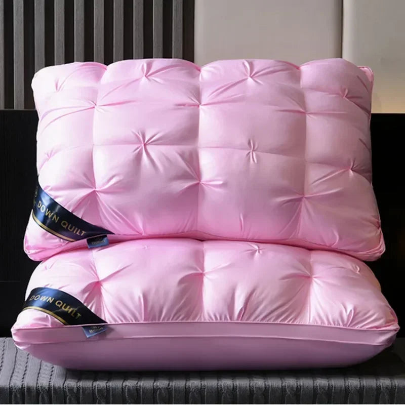 Almohadas de cama de ganso y plumas de lujo en 3D para ropa de cama para dormir 100% de algodón con soporte suave de relleno natural