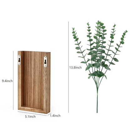 2 Pack Wood Wall Planter Vase with Artificial Eucalyptus Farmhouse Wall Hanging Planter for Dried Flowers in Living Room Bedroom