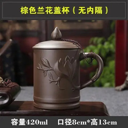 Yixing Purple Clay Tea Cups with Lid, Drinkware Purple Grid Teacup, Chinese Zisha Kung Fu Tea Mug, Office Teaware