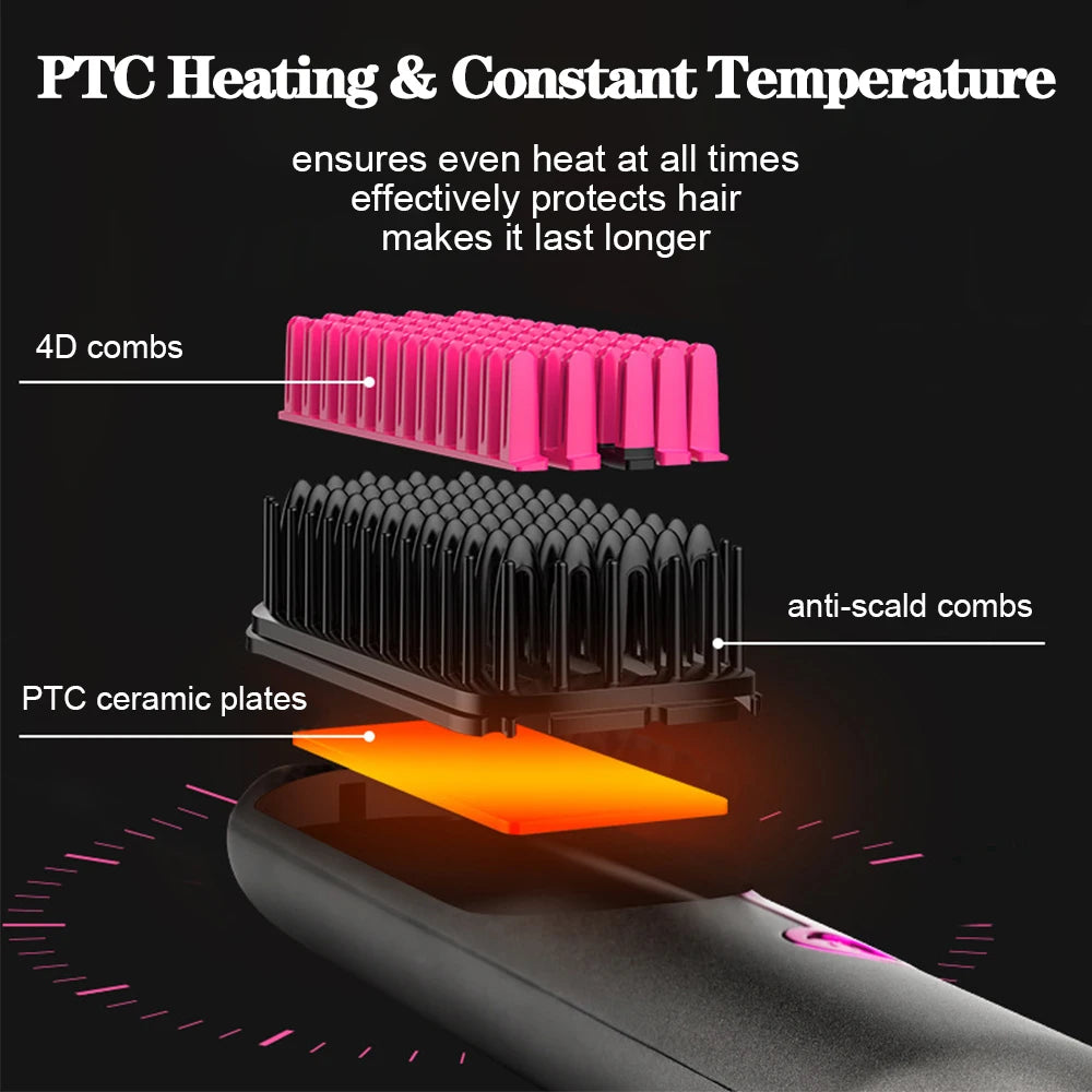 Elektrisches Haarbürsten schnurloses Haar Glätterer bürsten tragbares Glättungsbürste Negative Ionen Heiße Kamm -USB -Ladung