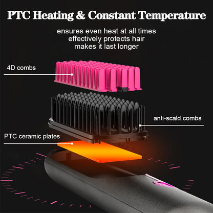 Elektrické vlasy kartáče bezdrátové narovnání vlasů štětec Přenosný narovnávací štětec Negativní ionty horký hřeben USB náboj