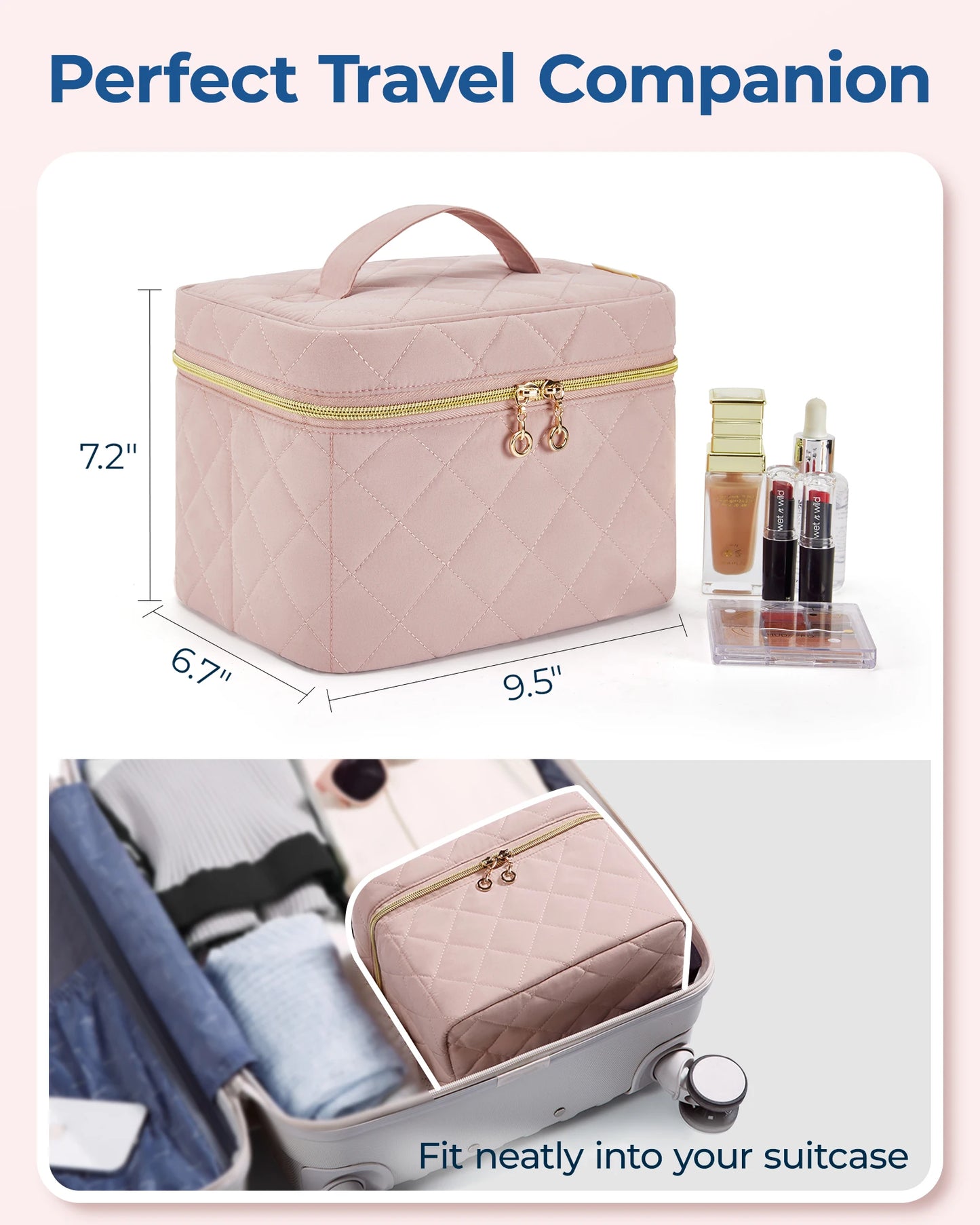 Bagsmart skládací make -up taška Úložná krabice s odnímatelným vložením cestovní kosmetická taška Dámská toaletní potřeby