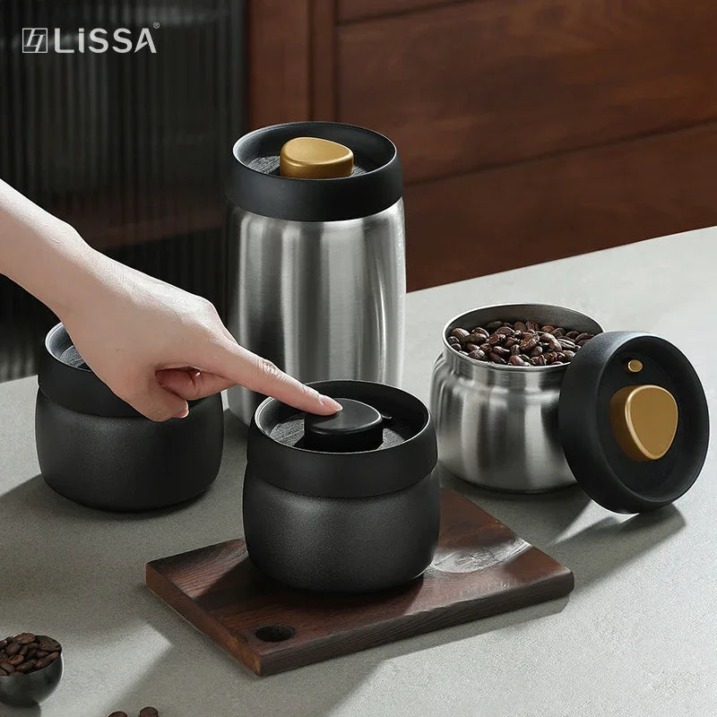 Stainless steel tea sealed jar Moisture-proof household tea storage jar press vacuum high-grade coffee bean sealed jar