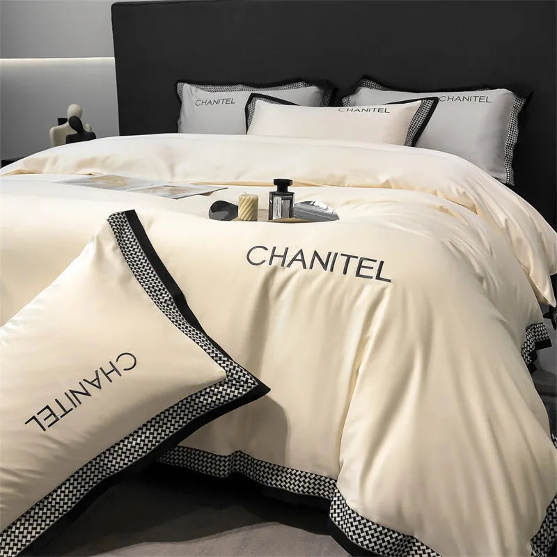 Stickerei Bettwäsche Set ägyptische Baumwolle 600TC Quilt Cover weiche Bettdecke Luxus flach/montiertes Bettblatt Kissenbezüge