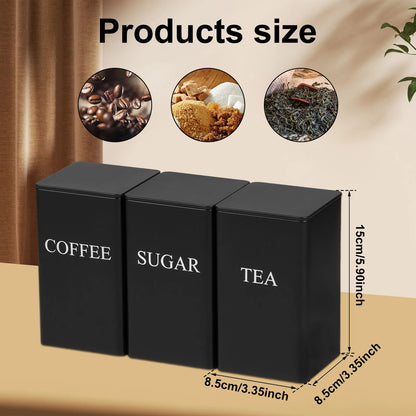 3Pcs Coffee Bean Storage Canisters Tea Sugar Vacuum Sealed Jars Iron Canisters Heat Kitchen Cream Can Airtight Lid 1L