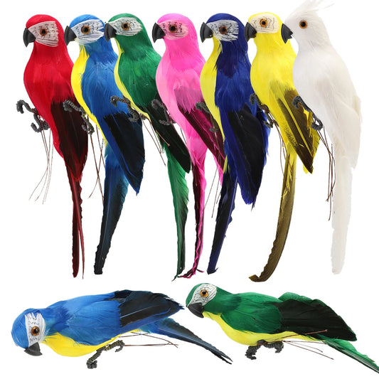 28 cm Faire à la main Feather Artificial Parrot Imitation Modèle d'oiseau Figurine Figurine Birds Parrot Home Garden Decoration Ornement