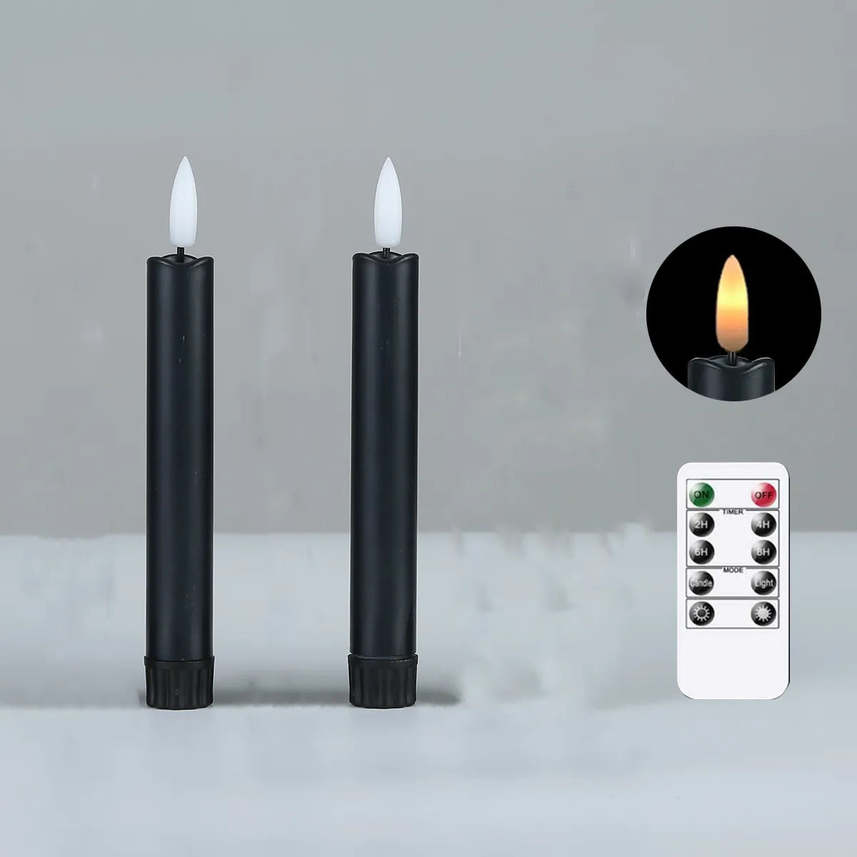Balenie 2 čiernych bezplatnených 6,5 palca/16,5 cm Krátke LED zúžené sviečky na Halloween, Biela biela/béžová LED sviečka ovládaná batériou