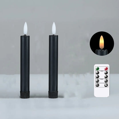 Pakovanje od 2 crne plamen 6,5 inča/16,5 cm kratke LED konusne svijeće za Noć vještica, baterija s bijelom/bežom LED svijećom s pogonom na bateriju