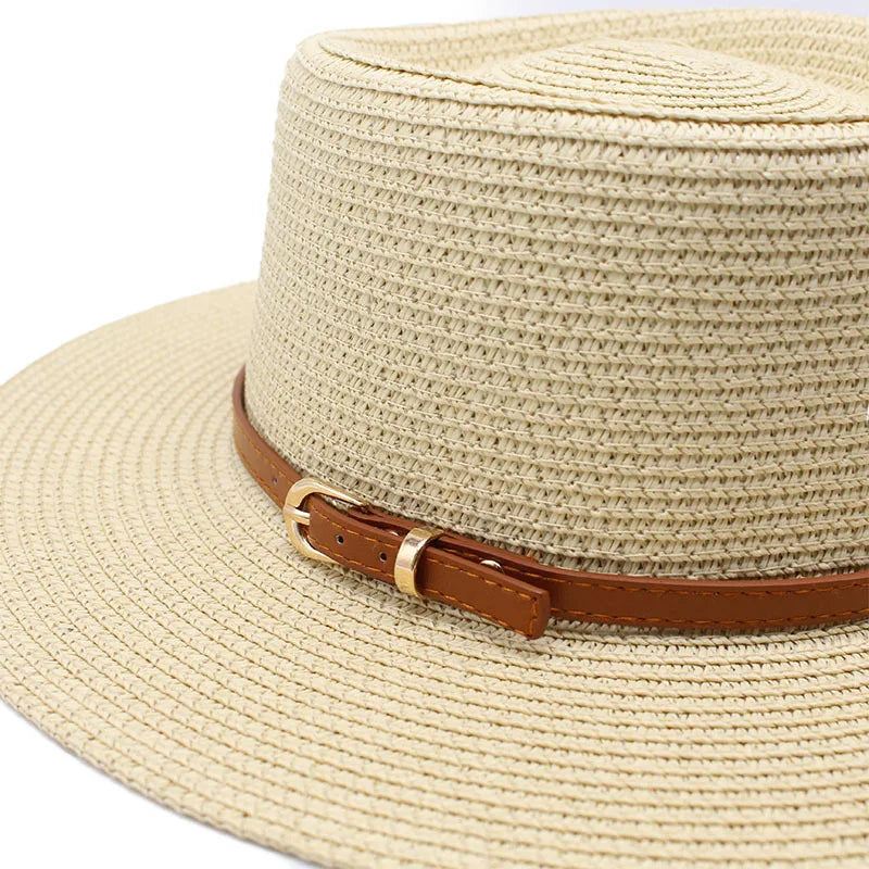 2022 nyári új stílusú szalmakalapok szabadtéri napfényben széles karima, lapos felső fedora kalapok nőknek és férfiaknak a Fedora szalma sapkák