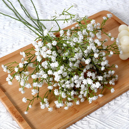 90 cabezas 52 cm Flores artificiales blancas Boda Diy Bouquet Disposición de decoración de plástico Bebés respiración Falta Flower Decoración del hogar