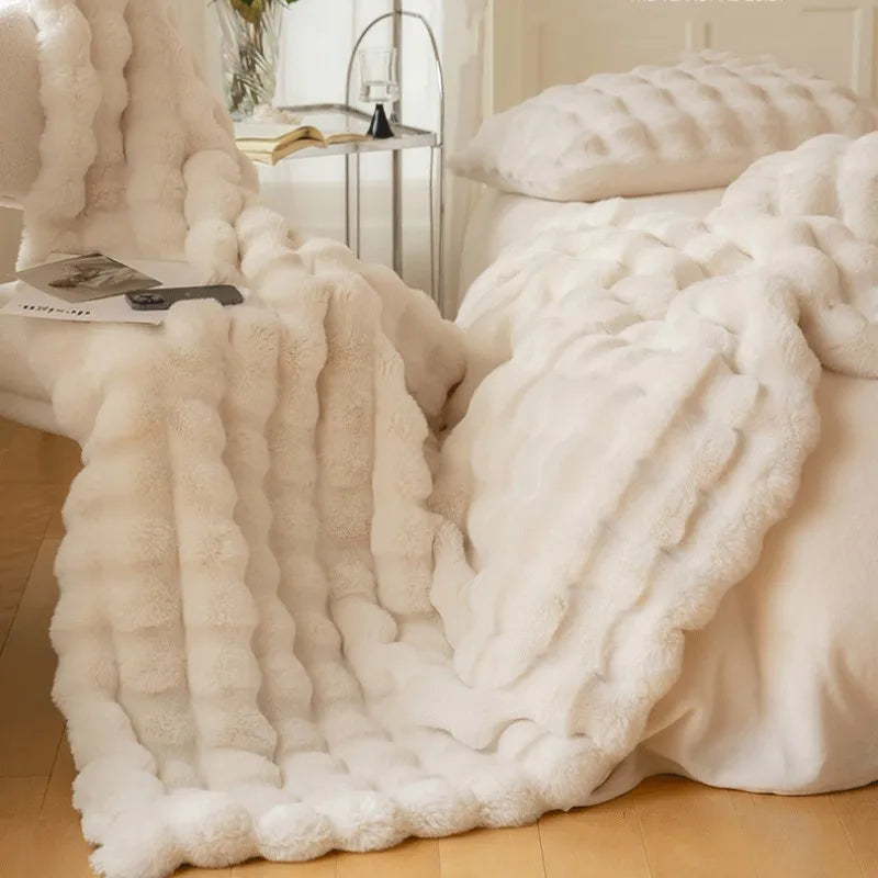 Faux Fur Pluszowy rzut koc ciepłe zimowe dwustronne koce do łóżka luksusowa okładka w kształcie kraciasty