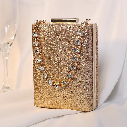 Women Glitter Evening Clutch Bags Fashion Diamond Chain Banquet Wallets Wedding Dinner Handbags Mobile Phone Purse Party Gifts