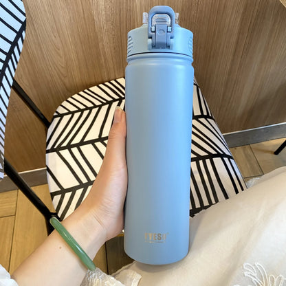 Tyeso 600/750ML Thermos Bottle With Straw Stainless Steel Car Thermal Cup Sports Water Bottles Keeps Cold and Heat Thermal Mug