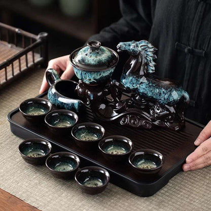 1 set of creative lazy tea set, semi-automatic horse teapot, magnetic rotating water guide tea set, Chinese Kung Fu tea set