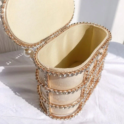 Diamonds Basket Evening Clutch Bags Women 2023 Luxury Hollow Out Preal Beaded Metallic Cage Handbags Ladies Wedding Party Purse