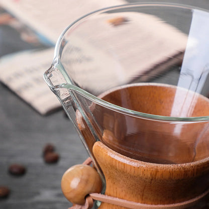 Pour Over Coffee Maker 14oz Paperless Glass Carafe with Stainless Steel Filter Manual Coffee Dripper Brewer with Wood Sleeve