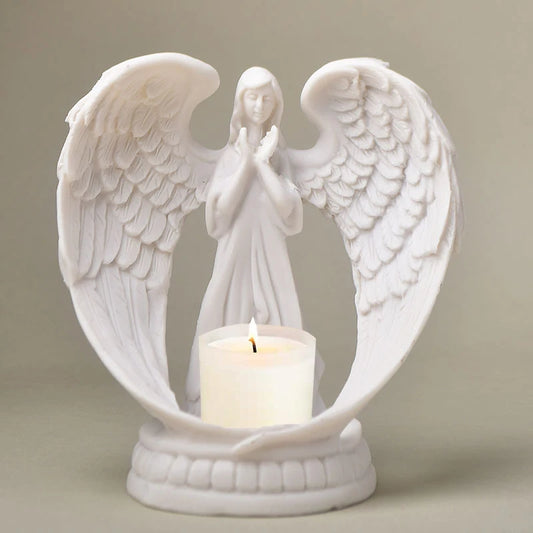 Pryskyřice anděl postava kladkovnice držák držáku Lover Memorial Socha Tealight Candlestick pro svatební dekorace Valentýna řemesla dárky