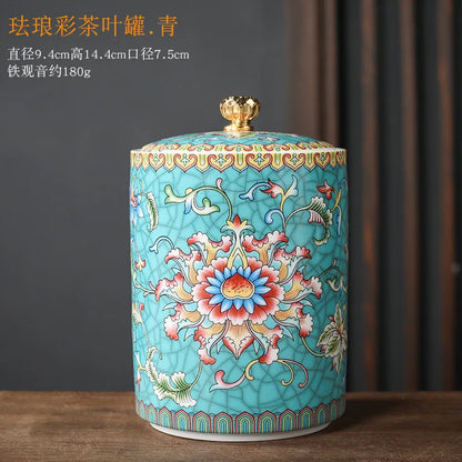 European Style Colored Flower Crown Ceramic Jar with Lid Cylindrical Sealed Tea Pot Porcelain Storage Jar Candle Bottle Decor