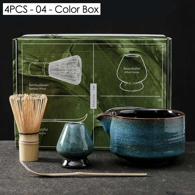 4/6/7PCS Japanese Matcha Blender Set with Bamboo Whisk Matcha Brush Teaspoon Kiln for Beverage Shop DIY Tea-Making Tools