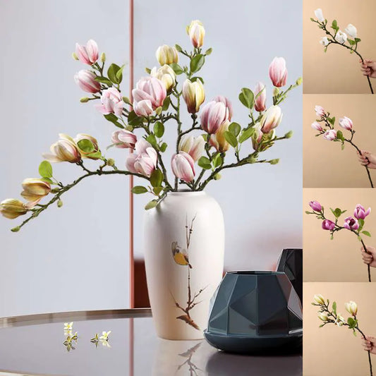 Kunstig Magnolia Flower Branch for Home Living Room Decoration Fake Silk Flower Plant Wedding Party Simulation Flower Bouquet