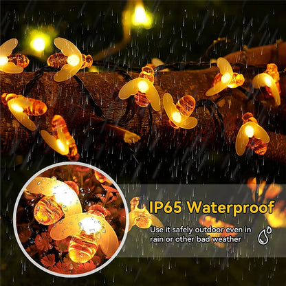 Solárne struny svetlo 20 LED roztomilé včelie vonkajšie svetlo Svadobná domáca záhrada terasa Party vianočný stromček včely hviezdna rozprávková lampa lampa