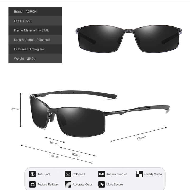 Aoron gepolariseerde zonnebrillen Heren/vrouwen rijspiegel zonnebril metalen frame bril bril UV400 anti-glare zonnebrillen groothandel