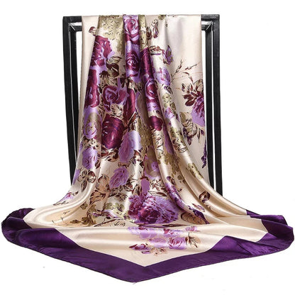 Printea de modă Fashion Flower Shawls Popular 90x90cm Bandannas 2022 Four Seasons Kechief Eșarfe de mătase cu protecție solară de lux