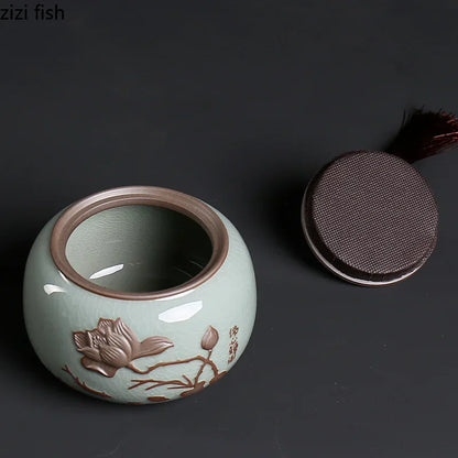 Ceramic Tea Caddy Storage Tank Sealed Jar Candy Jar Tea Box Sugar Bowl Tea Organizer Home Food Container Decorative Jars Tea Can
