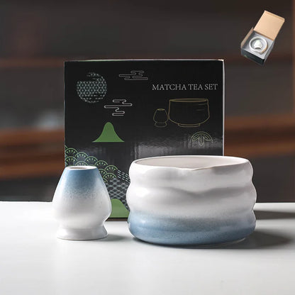 2 Pieces Traditional Japanese Matcha Bowl and Whisk Holder Tea Bowl with Pouring Spout for Office Table Tea Ceremony Party Gift