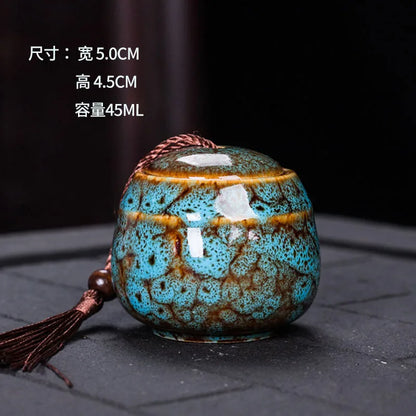Ceramic tea can, small size, portable, kiln sealed can, household tea storage tank, powder medicine can tea tin Coffee can