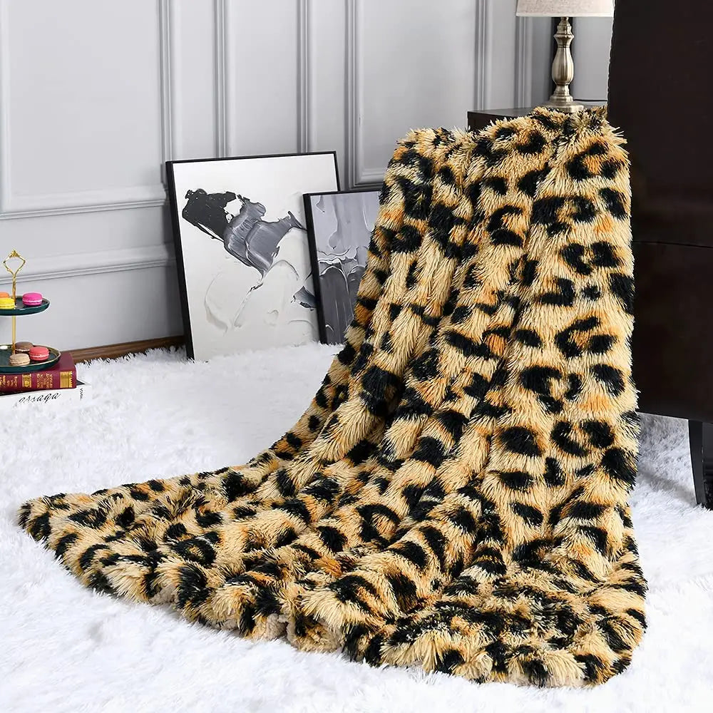 Luksus leopardsøm kaste tæppe værelse indretning plaid sengetæpper baby tæpper behåret vinterbed dækker sofa dækker stor tyk lodret