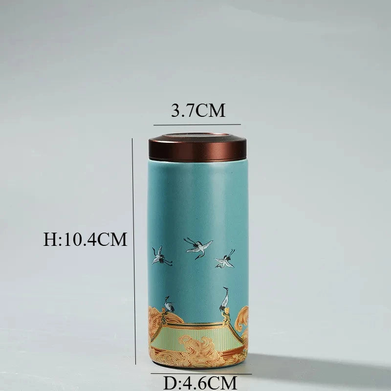 Classic Ceramic Tea Caddy Travel Portable Round Shape Tea Can Spice Tea Boxes Candy Storage Tank Coffee Cani Moisture-proof Jar