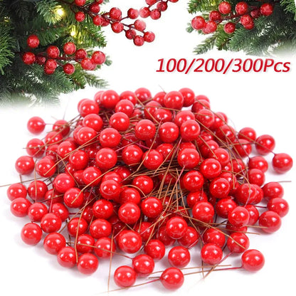 50-300 pcs Pearl Stamens Artificial Flower Small Berries Cherry til bryllupsfest gaveæske Jul DIY WREAM HJEMME DEKORATIONER