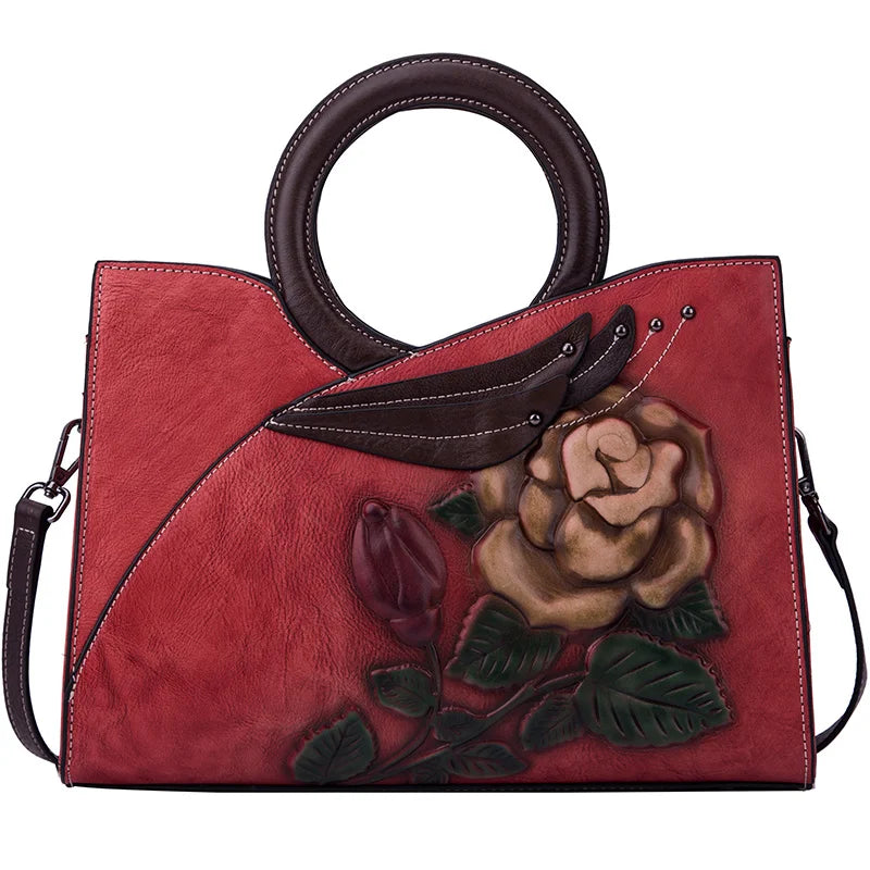 Motaora női táska Új luxus nők valódi bőr kézitáska retro virágos kézzel készített válltáska női divat -hírvivő táskához
